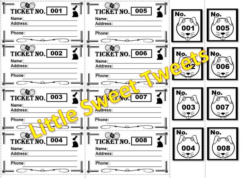 Raffle Ticket Template, 8 Blank Raffle Tickets per Page, Easter Raffle Tickets, Printable Page ...