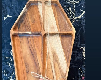 Charcuterie Tray –   Custom Coffin-Shaped Teak Tray Gift