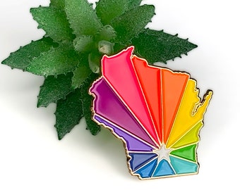 Wisconsin 'Neon Rainbow' Enamel Pin | Wisconsin State Lapel Pin | Rainbow Hat Pin | WI Pin Badge | 80s/90s Retro Pin