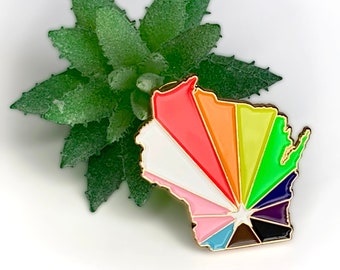 Wisconsin 'Pride Rainbow' Enamel Pin | WI Pin Badge | Wisconsin Pride Rainbow Pin | Rainbow Lapel Pin