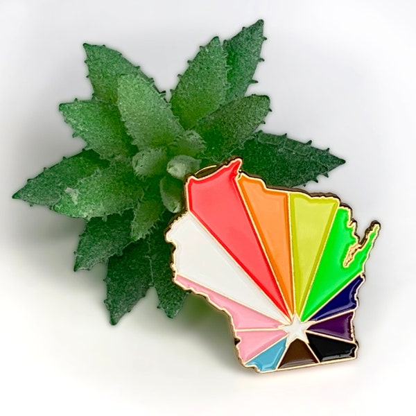 Wisconsin 'Pride Rainbow' Enamel Pin | WI Pin Badge | Wisconsin Pride Rainbow Pin | Rainbow Lapel Pin