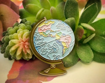 Vintage Globe Enamel Pin - Earth Lapel Pin - Rainbow Hat Pin - Nostalgia Pin - Retro Pin - Vintage Pin - School Badge