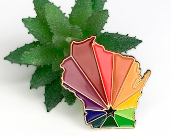 Wisconsin 'Classic Rainbow' Enamel Pin | WI Pin Badge | Sconnie Hat Pin | Rainbow Lapel Pin