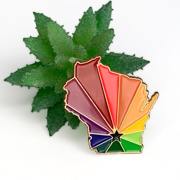 Wisconsin 'Classic Rainbow' Enamel Pin | WI Pin Badge | Sconnie Hat Pin | Rainbow Lapel Pin