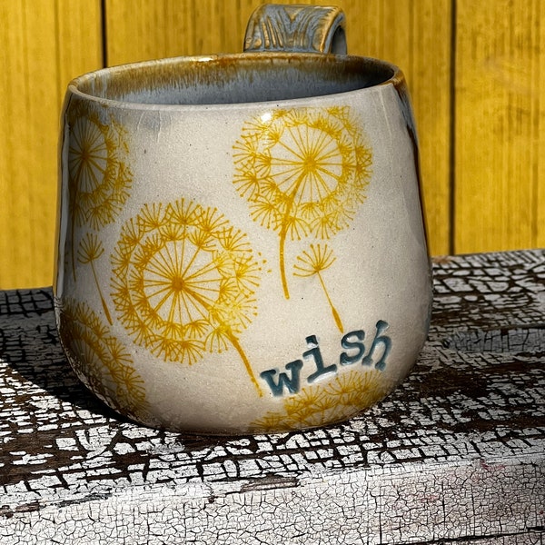 Wish Dandelion mug, dandelion Mug, flower lovers mug, gardeners mug, pottery mug, mug, coffee cup, Mother’s Day Gift