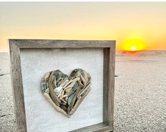 Driftwood heart in shadow box