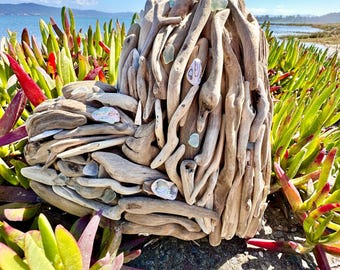 Driftwood Heart Wall Art with Seaglass & Shells, 11x11 inches