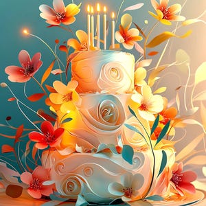 Biglietto di auguri di compleanno artistico e incantevole di alta qualità / Download digitale immediato / Design luminoso etereo