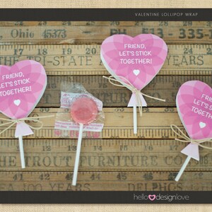 Friend Gift, Let&#39;s Stick Together, Valentine Lollipop Wrap, Lollipop Heart, Printable Valentine Gift, Classroom Valentine, School, Classroom