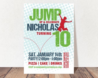 Jump Up! Printable Party Invitation, Jumping Party, Trampoline Party, Bounce House Birthday, Kid Birthday, Boys, Red, Green, Blue, Invite