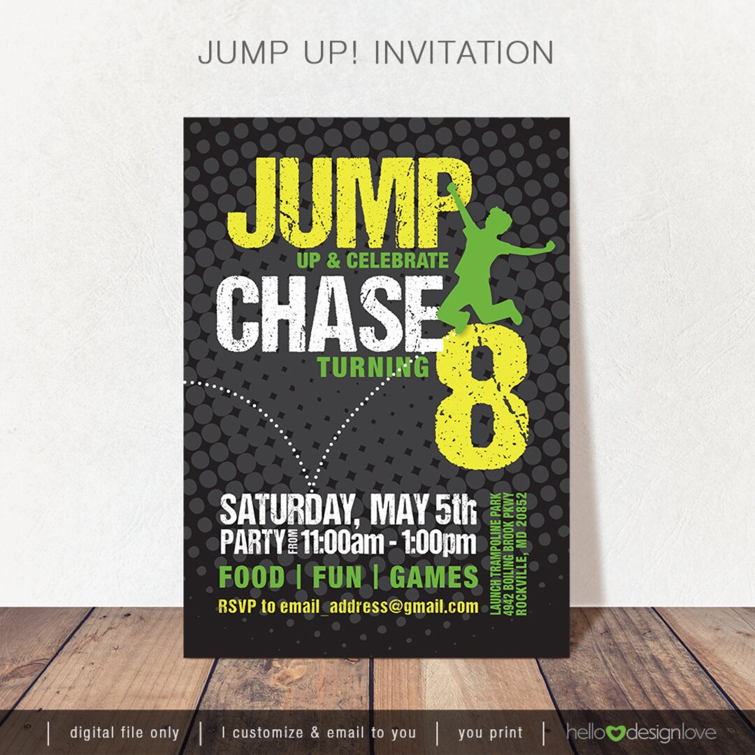 Jump Printable Party Invitation, Jumping Party, Trampoline Party, Bounce House Birthday, Kid ...