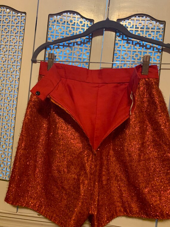 Vintage Dance Costume - 60s Red Tinsel Shorts Car… - image 5