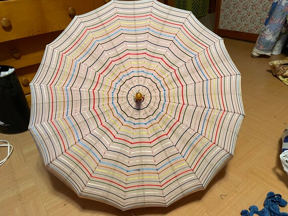 Vintage Pink Striped Parasol- Umbrella 40s - image 1