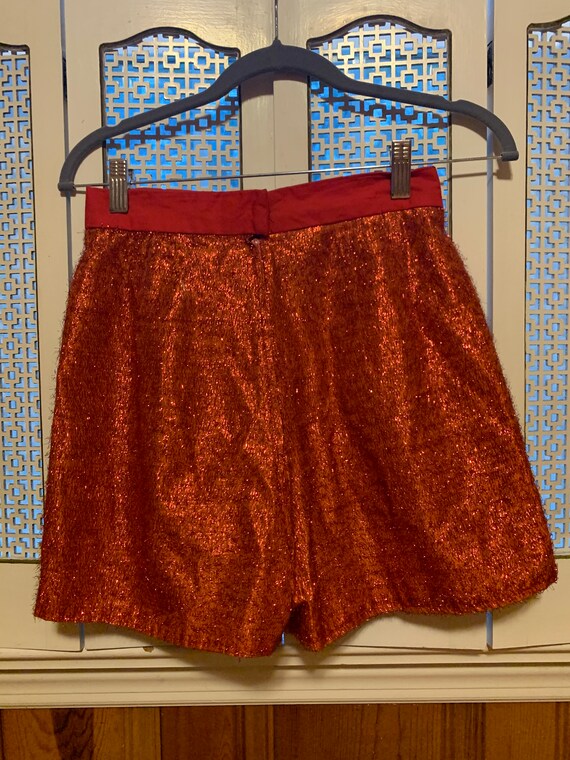 Vintage Dance Costume - 60s Red Tinsel Shorts Car… - image 4