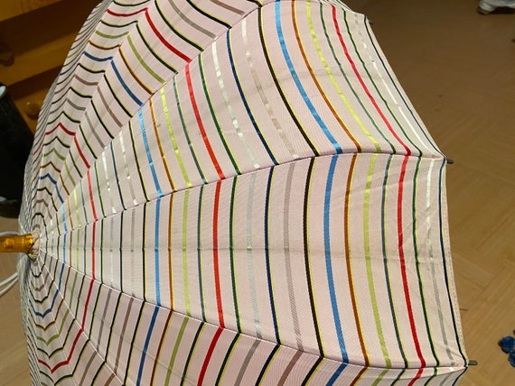 Vintage Pink Striped Parasol- Umbrella 40s - image 3