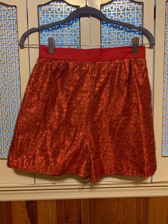 Vintage Dance Costume - 60s Red Tinsel Shorts Car… - image 1