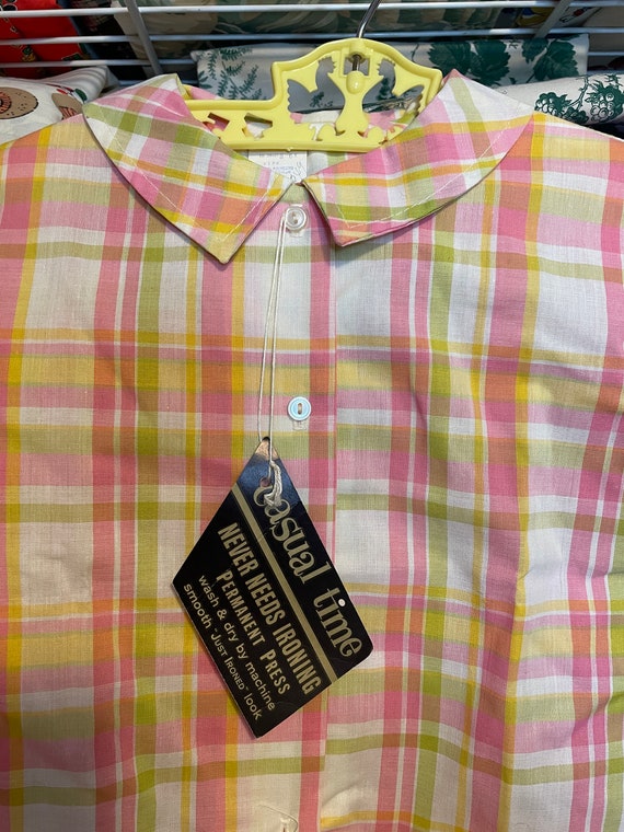 Vintage Girls Plaid Blouse - NWT's Shirt Plaid Pa… - image 3