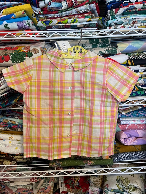 Vintage Girls Plaid Blouse - NWT's Shirt Plaid Pa… - image 1