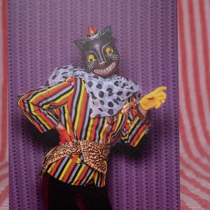 Tarjeta de felicitación de Halloween Foto Fotografía Bellas Artes Espeluznante Payaso Gato Humorístico Divertido