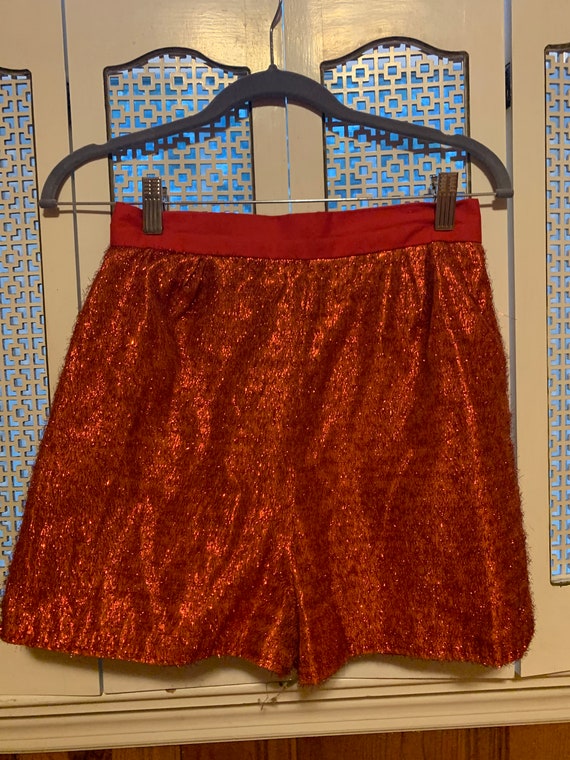 Vintage Dance Costume - 60s Red Tinsel Shorts Car… - image 3