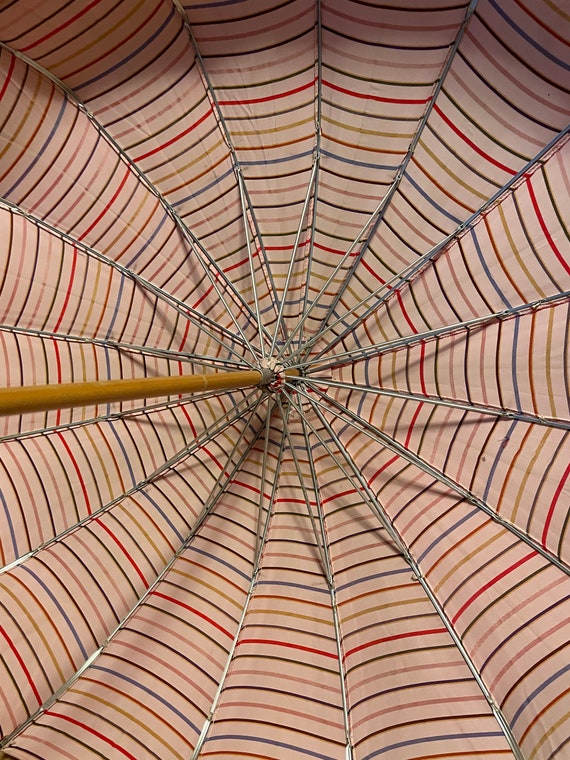 Vintage Pink Striped Parasol- Umbrella 40s - image 6