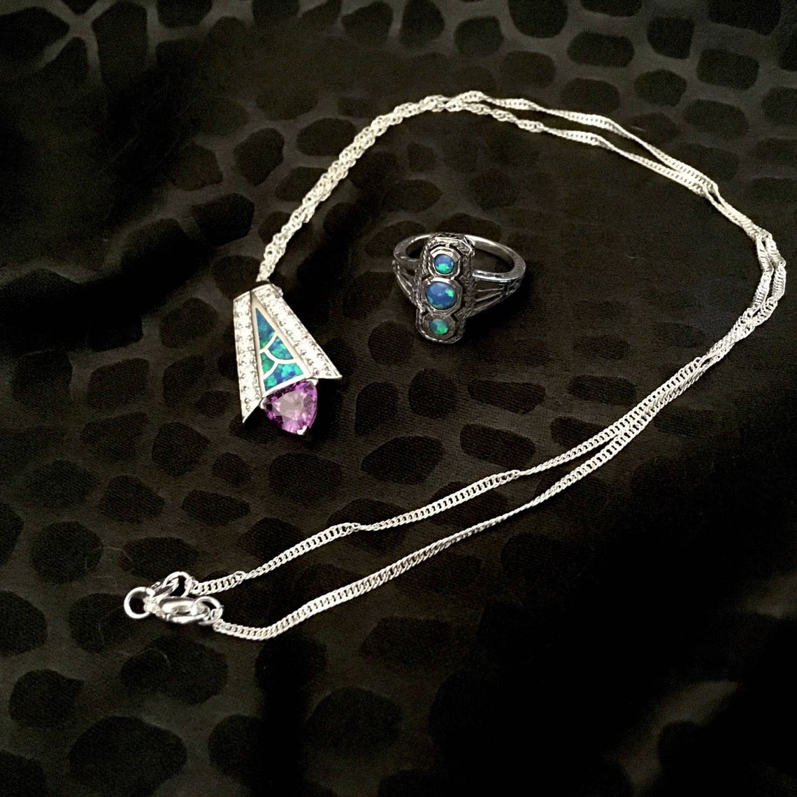 Jewelry Lot: Stunning Opal Ring and Necklace Set | Etsy