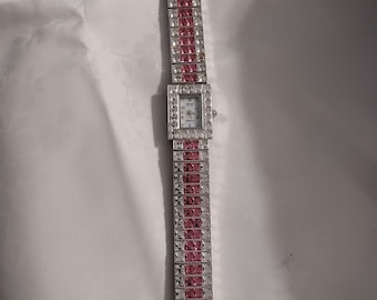 Wonderful Suzanne Somers Pink & Clear Rhinestones Woman's Watch