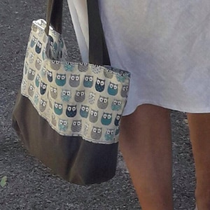 Stofftasche Canvas Eulen Baumwolltasche Tasche mit Verschlusstasche mit Reißverschluss Schlepp jede Lauftasche Stricktasche bedruckt schön grau blau
