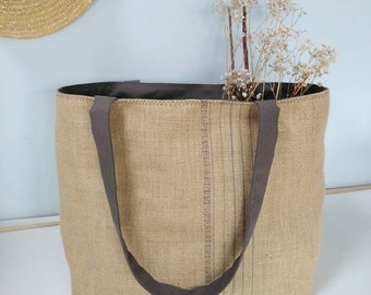 Burlap bag, burlap tote bag, running bag, Christmas gift, eco-bag, veronpiotcreation market bag, women's bag