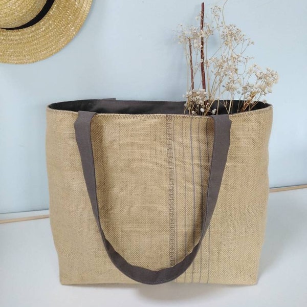 Sac en toile de jute, cabas en toiles de jute, sac de course, cadeau de Noël, sac écologique, sac de marché veronpiotcreation, sac femme