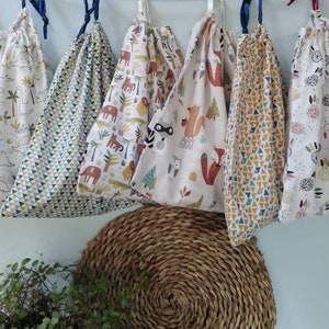 sac enfant en tissu, fait en France, sac à doudou, à serviette, sac à chausson, sac à crèche, sac maternelle, sac veronpiotcréation