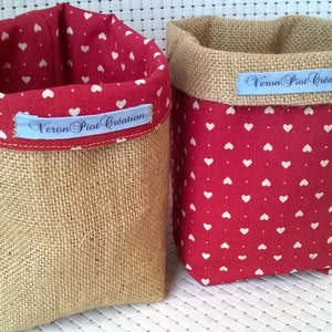 basket burlap empty pocket cotton red printed heart white gift packaging storage decoration wedding anniversary image 2