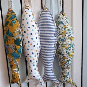 interior wall decoration marine fish in colorful fabric bedroom, living room, entrance, seaside house, Christmas gift France