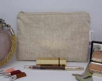 Linen pouch, beige linen pencil case, birthday gift idea veronpiotcreation