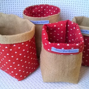 basket burlap empty pocket cotton red printed heart white gift packaging storage decoration wedding anniversary image 5