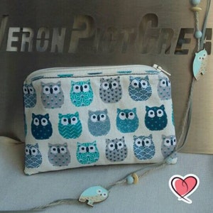 Pochette porte monnaie  hiboux bleu trousse  mini sac en tissu veronpiotcreation  cadeau  anniversaire  femme  fille  enfant
