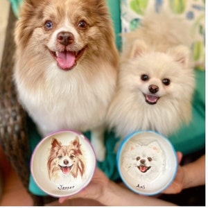 Pet portrait bowl, Custom dog bowl, small dog or cat ceramic bowl, animal lover gift pet dish personalized 5 bowl cat or dog portrait dish image 4