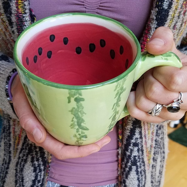Watermelon Mug: Colorful Red Green Fruit Coffee Cup, 16oz or 24 oz