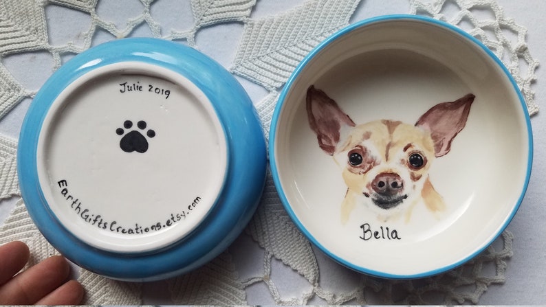 Pet portrait bowl, Custom dog bowl, small dog or cat ceramic bowl, animal lover gift pet dish personalized 5 bowl cat or dog portrait dish image 10