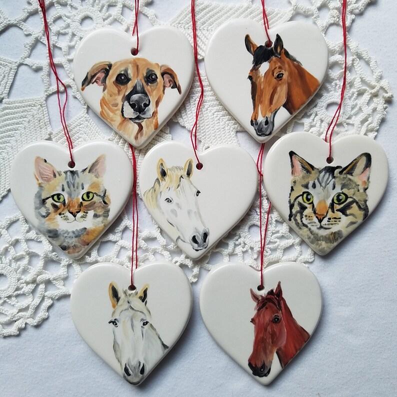 Pet portrait Christmas ornament, tree decoration heart shaped pet gift cat dog Christmas tree gift, cat portrait dog portrait animal lover image 7