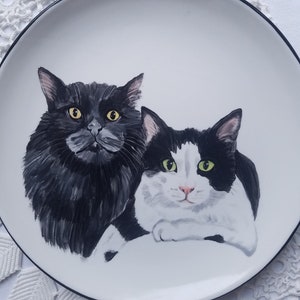 Custom pet plate made to order dog cat plate paint your favorite pet great gift for loved ones gift 10 inch dinner plate cat plate dog plate 2 pets on 10" plate