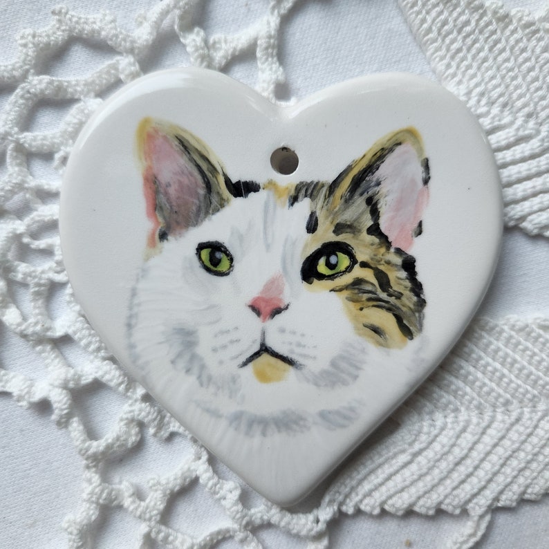 Pet portrait Christmas ornament, tree decoration heart shaped pet gift cat dog Christmas tree gift, cat portrait dog portrait animal lover image 2