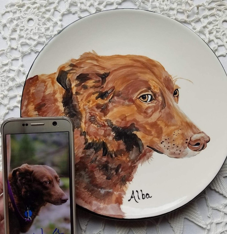 Custom pet plate made to order dog cat plate paint your favorite pet great gift for loved ones gift 10 inch dinner plate cat plate dog plate image 2