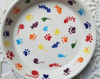 Rainbow paw print bowl large ceramic dish rainbow dog print cat paws dog paw print rainbow colorful dog lover cat lover bright colors gift