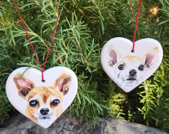 Pet portrait Christmas ornament, tree decoration heart shaped pet gift cat dog Christmas tree gift, cat portrait dog portrait animal lover