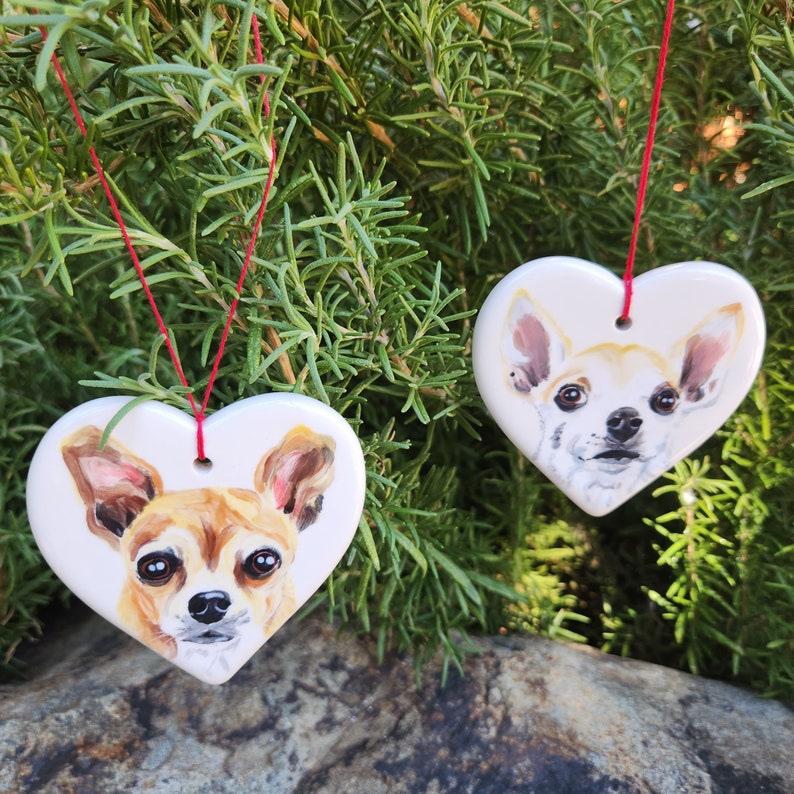 Pet portrait Christmas ornament, tree decoration heart shaped pet gift cat dog Christmas tree gift, cat portrait dog portrait animal lover image 1