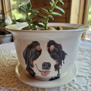 Custom Pet Portrait Flower Pot: Large Ceramic Planter, Personalized Gardener Gift