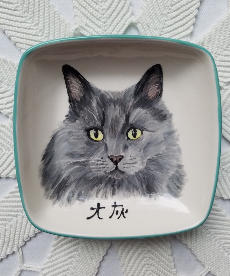 Custom cat bowl, Kitten size ceramic bowl small dog bowl animal lover gift animal pet artist dish personalized cat dish 5 bowl cat portrait image 2