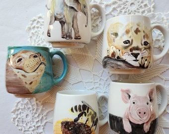 Wild animal mug, any animal you wish custom requests welcome, farm animal African animal, endangered species colorful ceramic mug