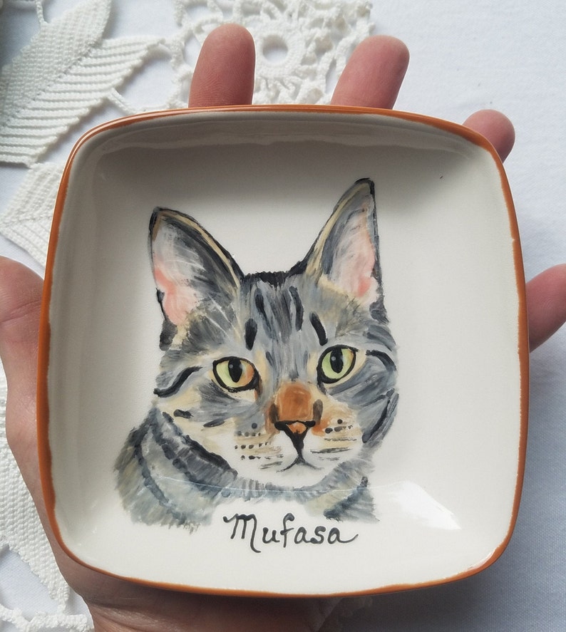 Custom cat bowl, Kitten size ceramic bowl small dog bowl animal lover gift animal pet artist dish personalized cat dish 5 bowl cat portrait image 6